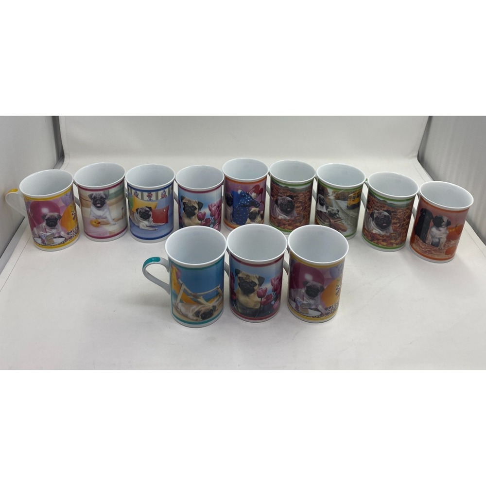Pug Coffee Mug Danbury Mint Purely Pugs Porcelain Tea Cup Dog Lover Pet Set 12